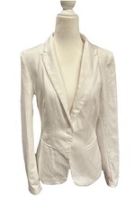 White Linen Blend Blazer Womens Size 8 Summer Light Preppy Capsule Career