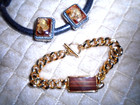 VTG. R.L. GRIFFITH CO. BEIGE/TAN MOTHER OF PEARL/GOLDTONE BRACELET/EARRINGS — photo 4