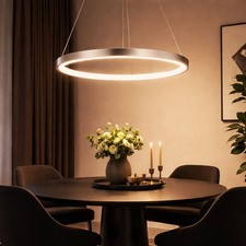 Lampe Suspendue LED Argentée En Optique Anneau Éclairage De Plafond Cuisine Hall