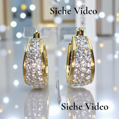 Luxuriöse Damen 14K vergoldet Edel Klappcreole Kubi Zirkonia Glamour Ohrringe  