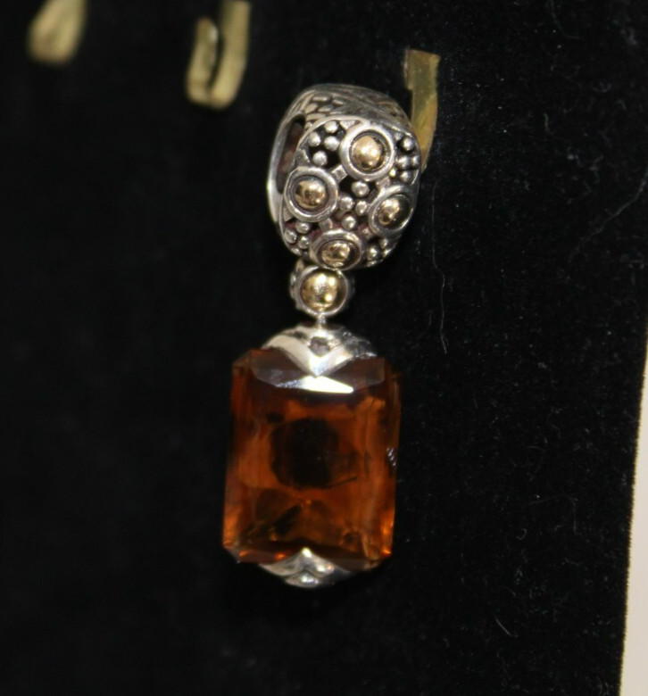 John Hardy Sterling and 18k & 725 Silver Batu Sari Cognac Quartz Pendant