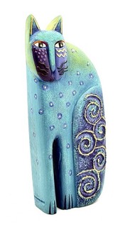 Laurel Burch Blue Cat Sante Fe Feline Petite Figurine 8.5 Inch Signed 1999 Rare