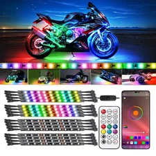 16Pcs Motorcycle LED Strip Lights Kit, RGB+IC Chasing Motorcycle LED Underglo...
