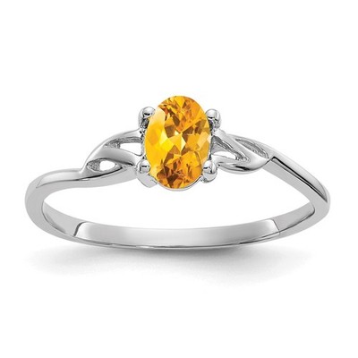 14k White Gold 6x4 Oval Citrine Birthstone Ring Size 7 Gift for Women