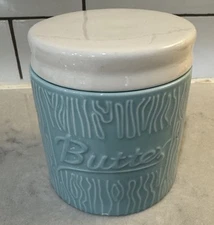 DOWAN Aqua Blue Porcelain Butter Keeper Crock French Ceramic Butter Bell 