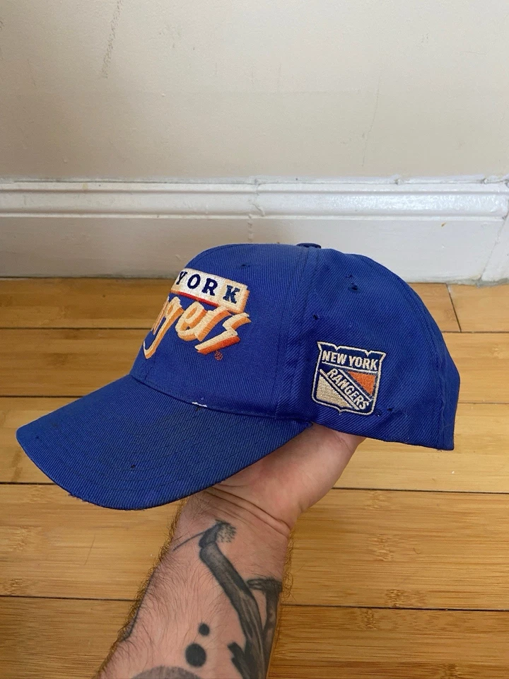 Gorra gorra azul vintage años 90 New York Rangers NHL logotipo retro Snapback Foto 2 de 4