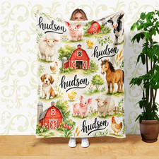 Farm Animals Red Barns Coral Fleece Blanket Watercolor