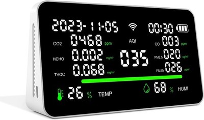 11-in-1 Air Quality Monitor, Indoor CO2/VOC/AQI/PM2.5/Thermometer/Humidity