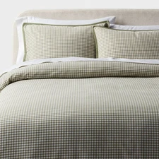 King Trad Mini Gingham Duvet and Sham Set Moss Green - Threshold
