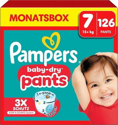 Pampers Baby-Dry Pants Größe 7, 126 Windeln, 15kg+, 360 Grad Passform hilft