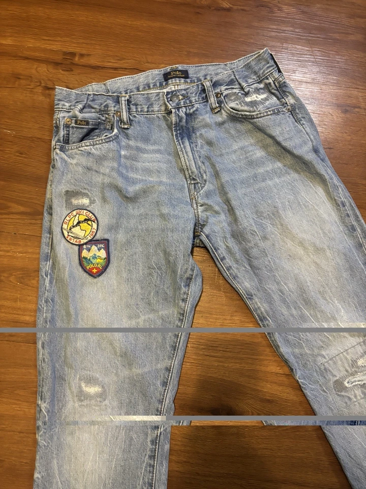 Pantalones de mezclilla Polo Ralph Lauren con parche de retazos Varick ajustados rectos 34x30 Foto 2 de 4