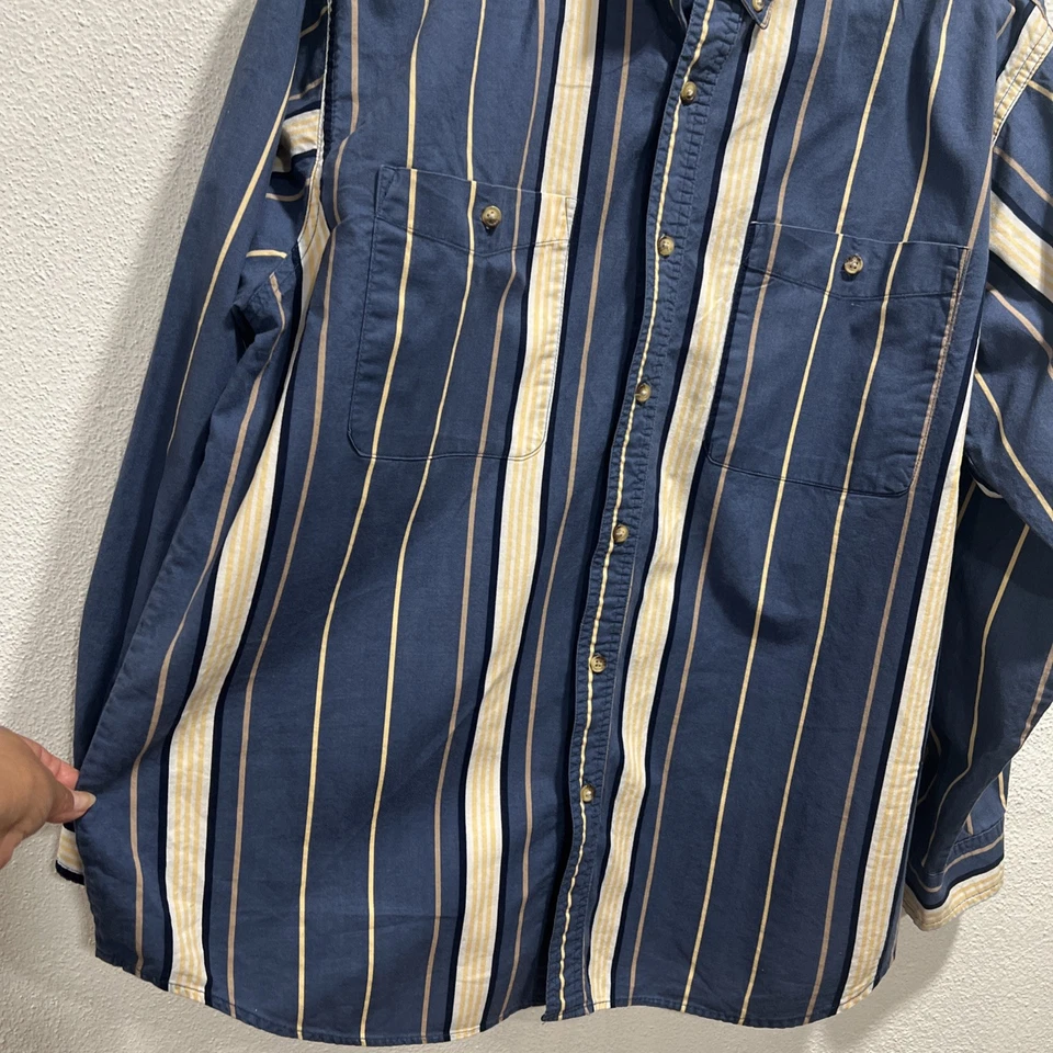 Basic Editions VTG Men's Dress Shirt L Button Down Blue/yellow White Striped - Image 2 of 4