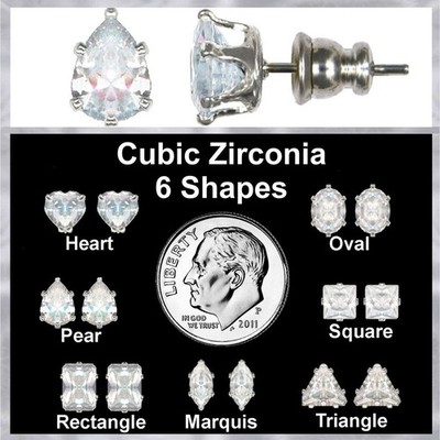Forever Silver Cubic Zirconia Stud Earrings In Asst Shapes Triangle