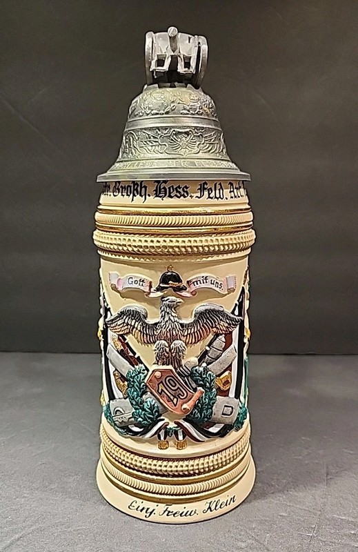 1894 Alt-Grenzau West German Beer Stein Artillery Regiment Cannon Lid