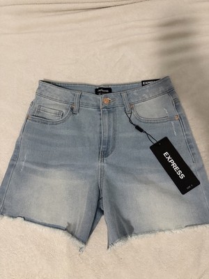 Express Women s Size 2 Light Wash Blue Denim Cut Off Shorts Mid Rise 5-Pocket