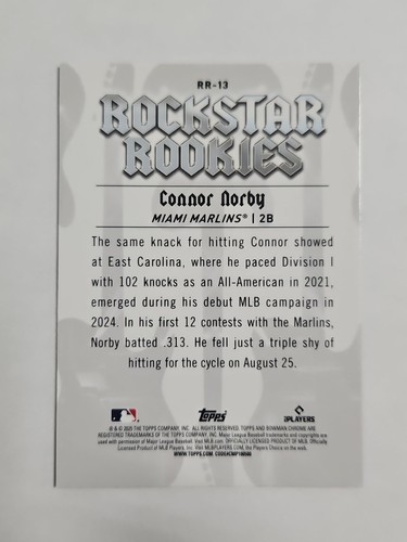 Bowman Chrome 2025 #RR-13 Connor Norby RC Rockstar Rookies Miami Marlins MLB - Photo 2/2
