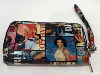 Glossy Magazine Vinyl Wallet Clutch Wristlet Michelle Obama Vogue Double Zipper