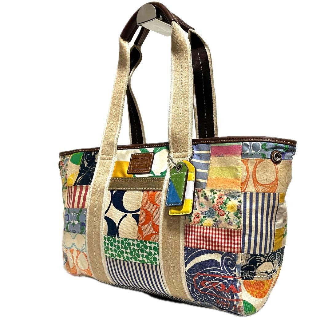 COACH Patchwork Tote Bag Canvas Multi-Color A4 Si… - image 2