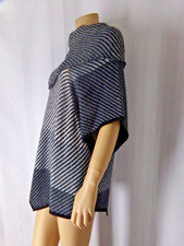 CHELSEA & TEODORE Sweater Throw Large black gray large collar Dolman sleeve NWT