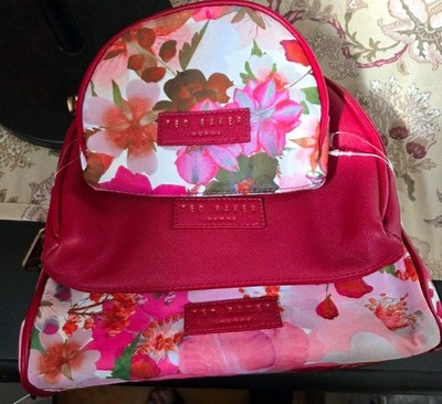 Ted Baker London, NWT 3 Pc Set, Floral Print Red Multi, Zip Makeup/Cosmetic Case