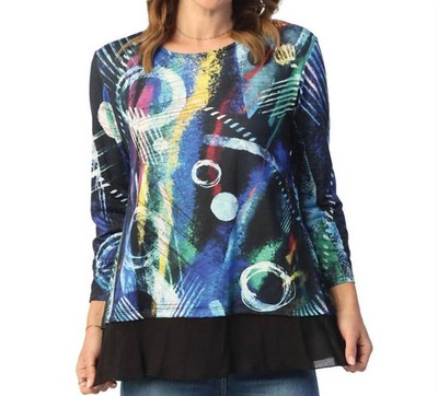 Jess & Jane Geo Pop Sublimination Contrast Hem Tunic Top Womens USA Made Small