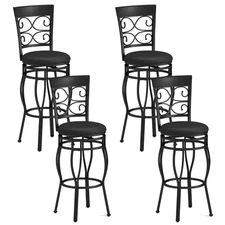 Set of 4 Vintage Swivel Bar Stools 30" Bistro Upholstered Dining Chairs Black