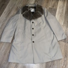 Vintage London Fog Faux Fur Lined Coat Beige Taupe Winter Overcoat 42 Reg