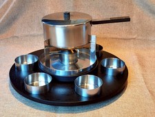 STELTON Cylinda Line Fondue  mit 6 orig.  Gabeln  und Drehteller Lazy Susan OVP