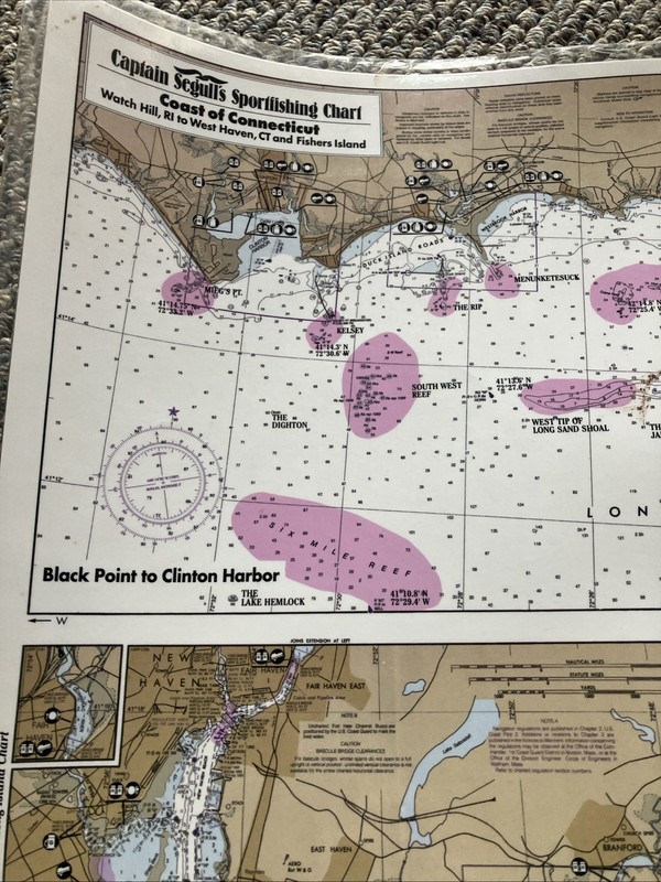 Captain Segulls Sport fishing Chart Coast Of Connecticut And Fishers Island