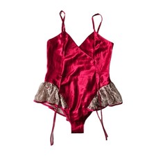 Vtg Victoria's Secret Fuchsia Satin Lace Peplum Teddy Lingerie Gold Label M