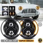 Pair 7'' Round Black LED Headlights Halo Hi/Lo DRL for Classic Mini Austin Rover
