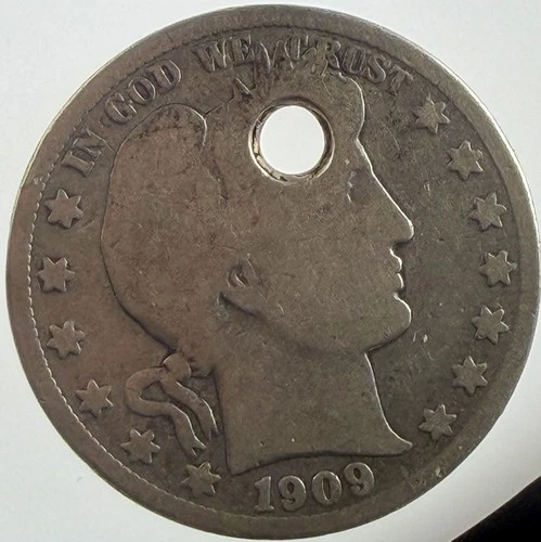 1909-S Barber Half Dollar VG Holed 90% Silver Key Date U.S. Coin