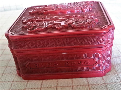 Vintage 1950s Faux CINNABAR Souvenir Trinket Box, PENINSULAR HOTEL, Hong Kong - Picture 3 of 8