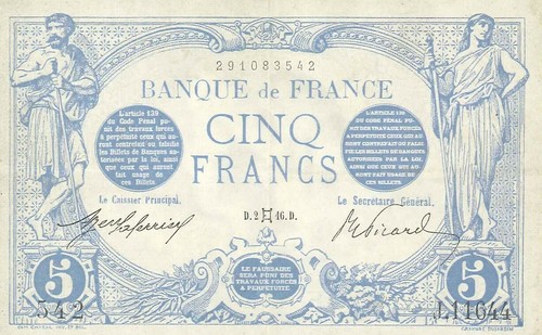 TOILE TABLEAUX    billet de banque 5 francs  50X70 CM - Bild 1 von 4