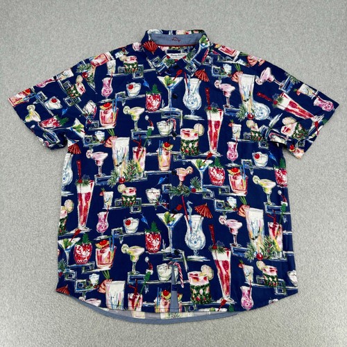 Tommy Bahama Veracruz Cay Shirt Men Large Navy Cocktail Print Short Sleeve Relax - Picture 2 of 10
