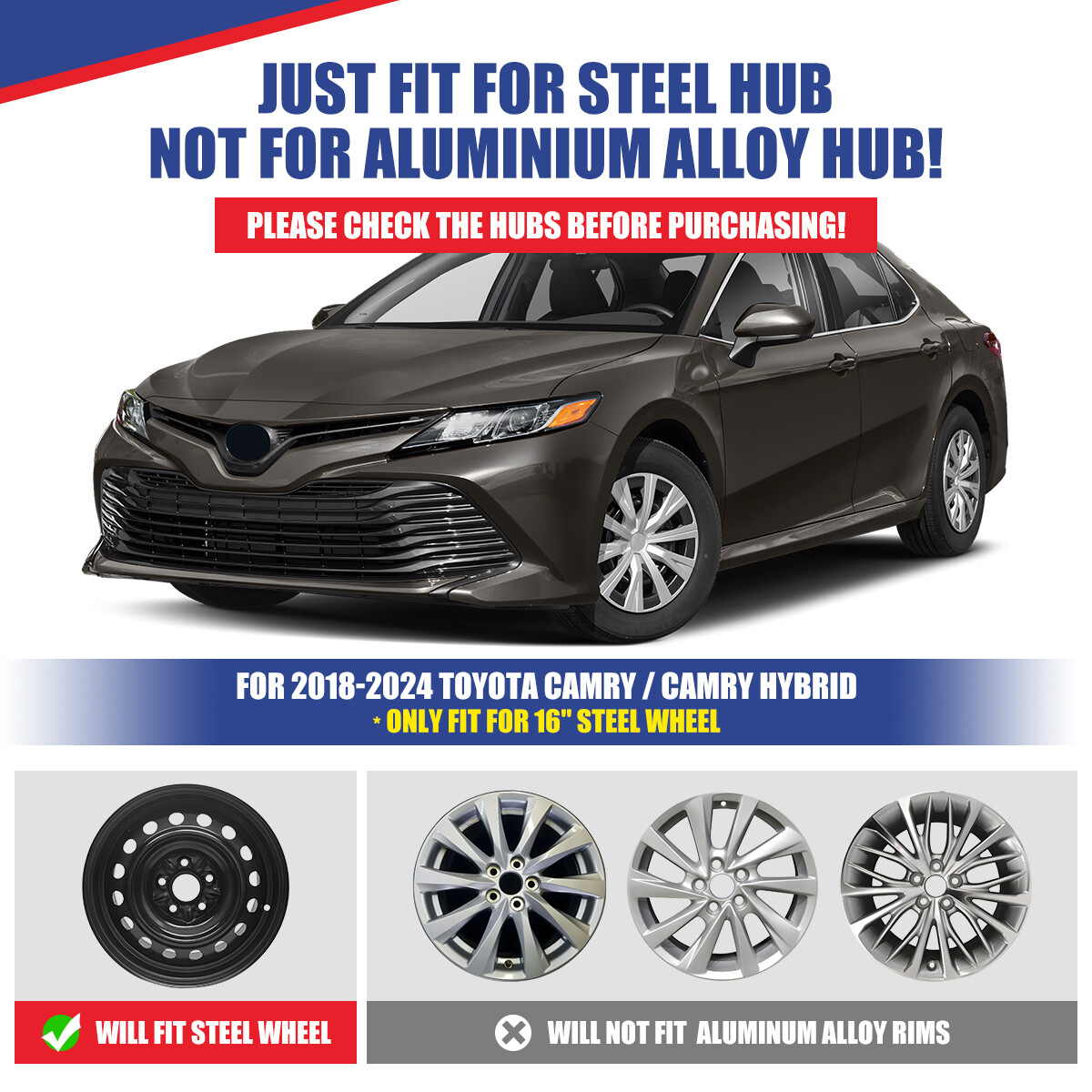 For 2018-2025 Toyota Camry/Hybrid 16" Hubcaps Wheel Rims Covers Snap On Set Of 4