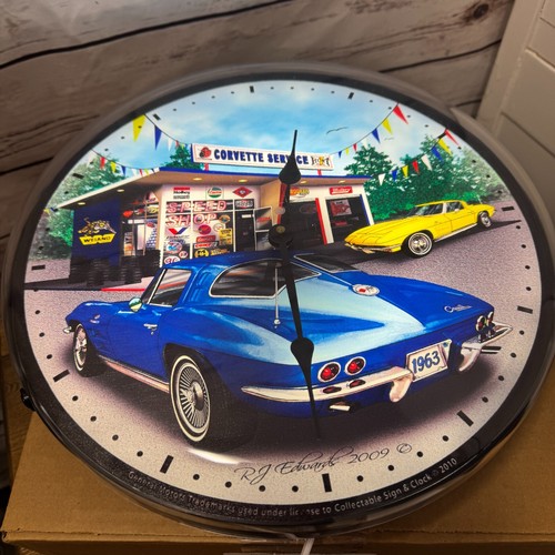 1963 Corvette LED Lighted Wall Clock Rudy RJ Edwards 2009 General Motors Garage - Afbeelding 1 van 13