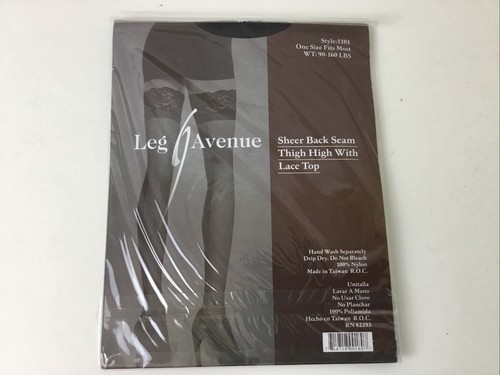 Leg Avenue Stay Up Lace Top Sheer Thigh High Stockings With Backseam OS Black - Picture 3 of 3