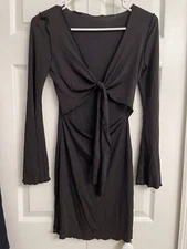 ROMWE Long Sleeve Black Dress With Stomach Slit XS