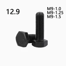 M9 Black 12.9 Steel Hexagon Head Bolts Screws DIN933 Pitch 1.0 / 1.25 / 1.5
