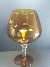Vintage Retro Art Glass Large Brandy Balloon Amber Coloured Glass Vase 10 1/4"