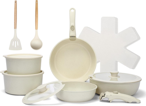 17-Piece Nonstick Pots and Pans Set with Removable Handle, PFOA Free, Oven Safe