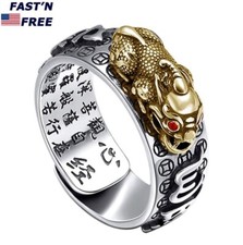Feng Shui Pixiu Mani Mantra Protection Wealth Ring Amulet Wealth Lucky Open Adju