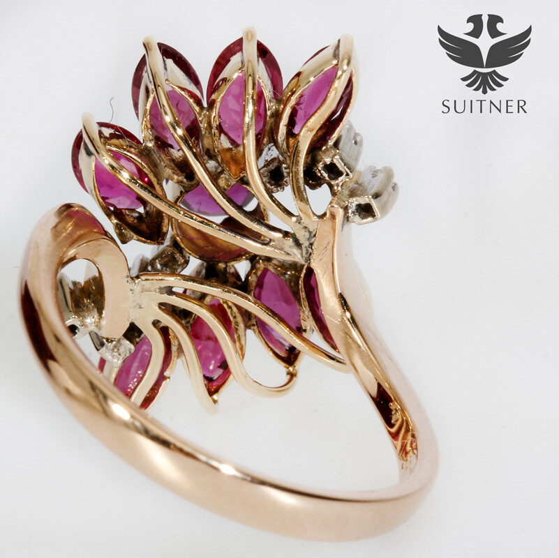 valuable 2.75ct. Cocktail Ring Ruby Diamond 585 G… - image 4