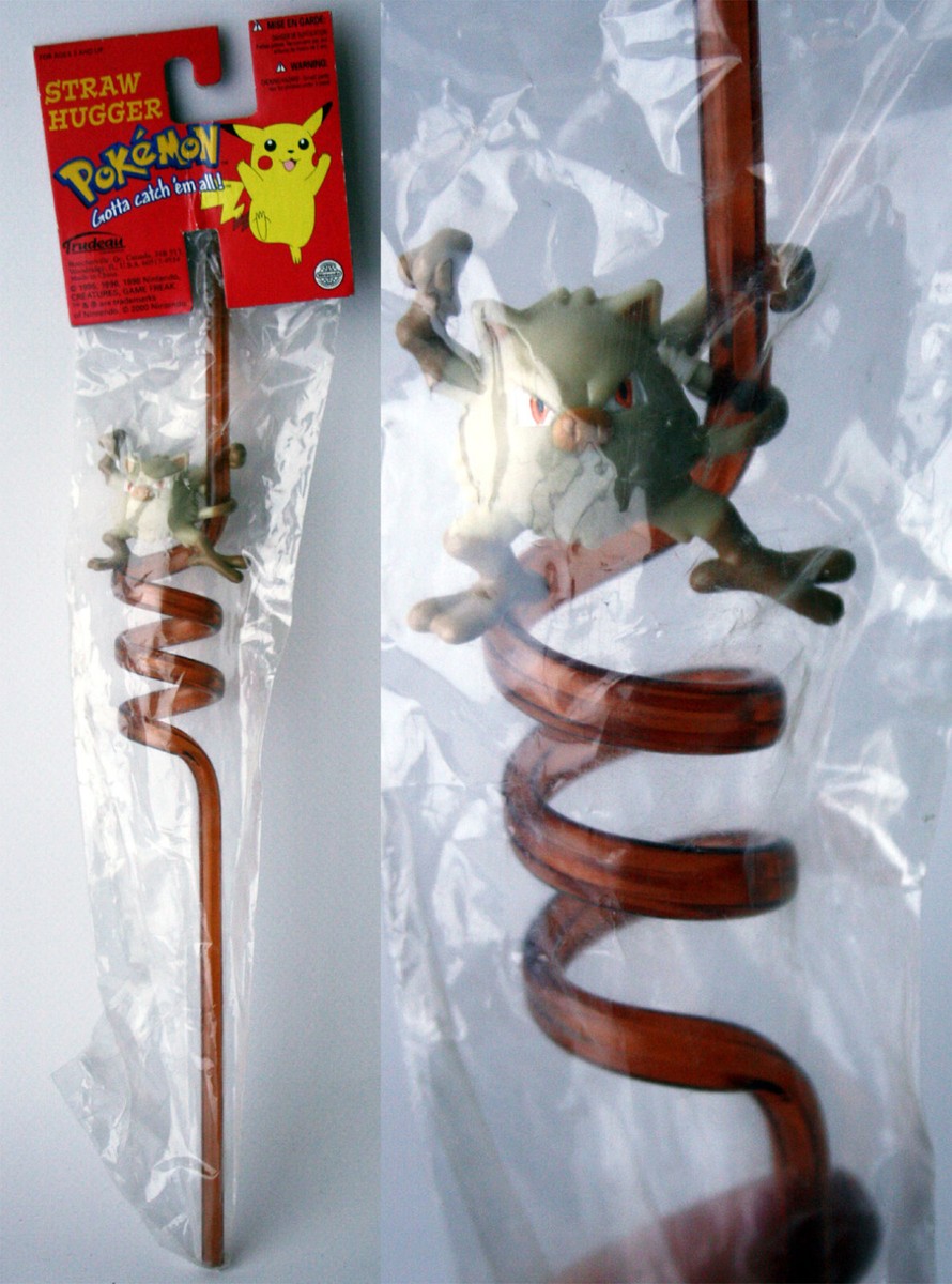 Vintage 2000 Pokemon DRINKING STRAW HUGGER MANKEY TRUDEAU New