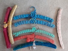 Set Of 8 Vintage Handmade Crochet And Fabric Covered Wood Clothes Hangers