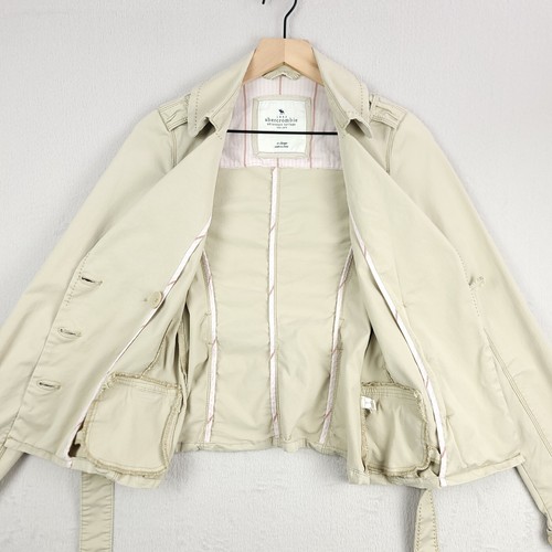 Chaqueta Abercrombie & Fitch Mujer XL Beige Mezcla de Algodón Elastizada Cinturón Trench Y2K - Imagen 7 de 19