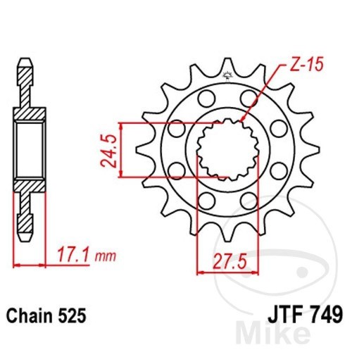 Vorderes Kettenrad 525 15 Zähne JT Sprockets JTF314