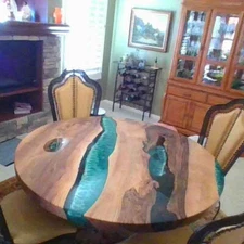 Blue River Epoxy Coffee Table Top, Round Wooden Table Top, Center Hallway Decor