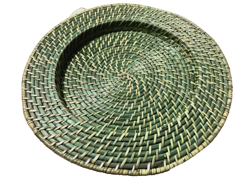 12 GREEN WICKER BAMBOO CHARGERS: NATURAL, STURDY; EVERY DAY, ANY SEASON; EC - Picture 5 of 17